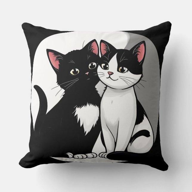 🐱 Cute Cat Duo Cozy Home Style Love 💞 Throw Pillow (Front)