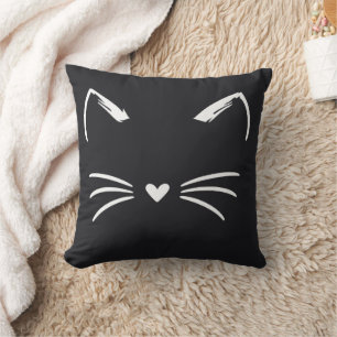 Cute Cat Ears & Whiskers Heart Nose Throw Pillow