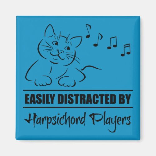 Cute Cat Easily Distracted by Harpsichord Players Square Magnet
