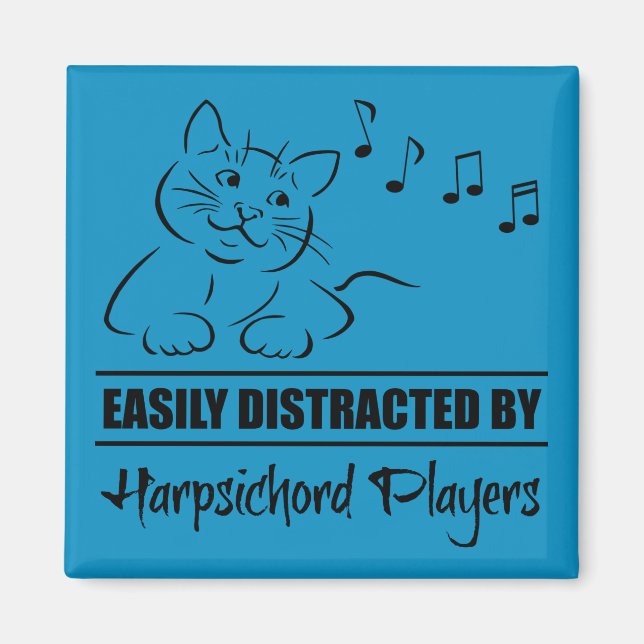 Cute Cat Easily Distracted by Harpsichord Players Magnet (Front)