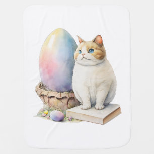 Cute Cat Easter Egg Happy Easter Day, Easter Cat Baby Blanket