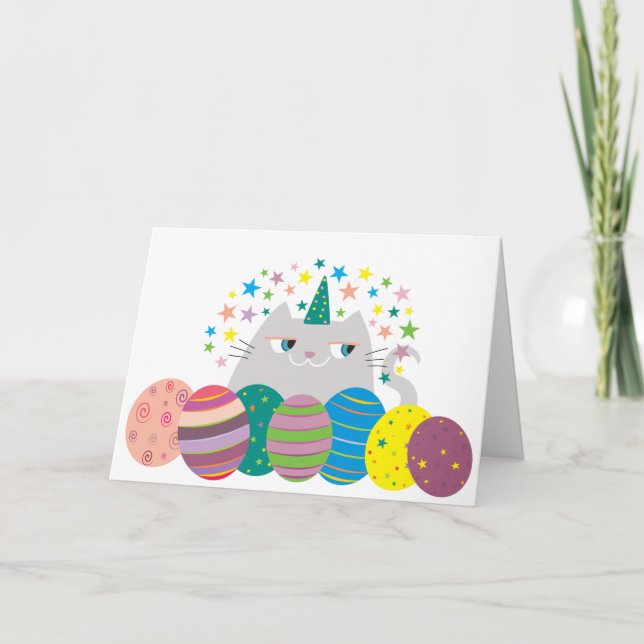 Cute Cat Easter Holiday Card (Front)