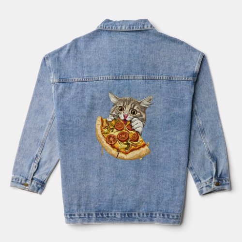 Cute  Cat Eat Pizza  1  Denim Jacket