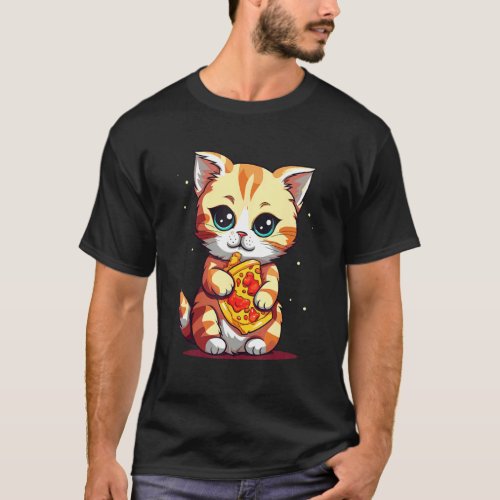 Cute Cat eating a pizza T-Shirt