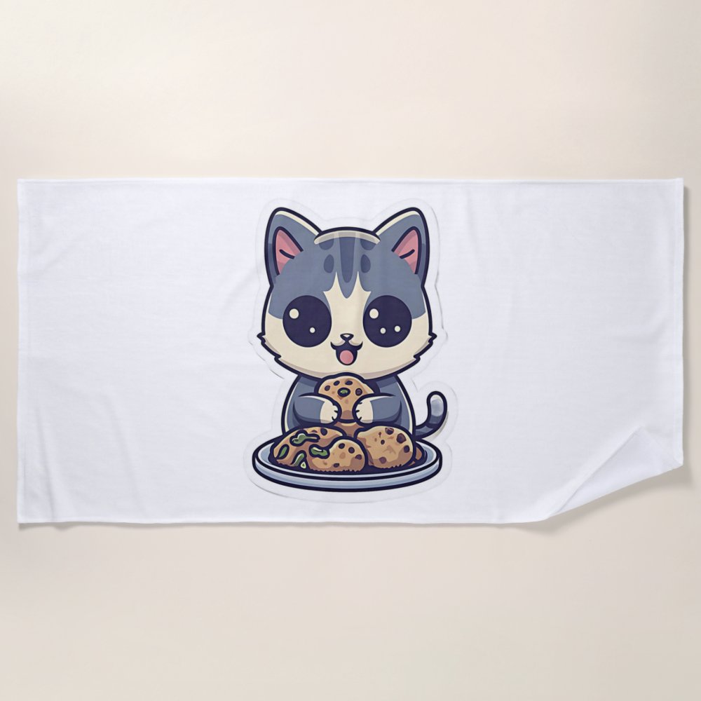 Discover Cute Cat eating cookies Classic Custom Beach Towel