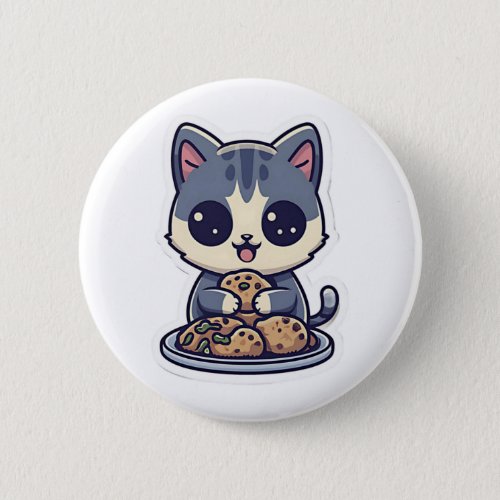 Cute Cat eating cookies Classic T_Shirt Button