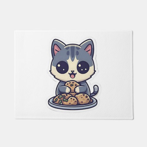 Cute Cat eating cookies Classic T_Shirt Doormat