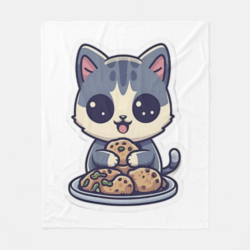 Cute Cat eating cookies Classic T_Shirt Fleece Blanket