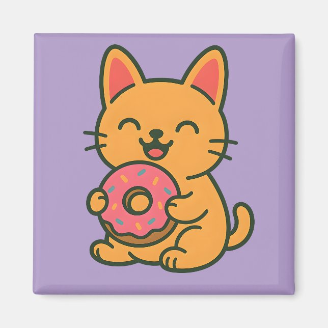 Cute Cat Eating Donut – Funny kitchen Magnet (Front)