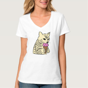Cute Cat Eating Ice Cream Funny Cartoon Animal T-Shirt