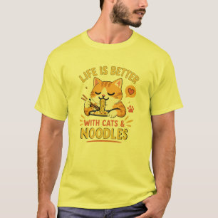 Cute Cat Eating Noodles Funny Ramen Lover Kawaii K T-Shirt