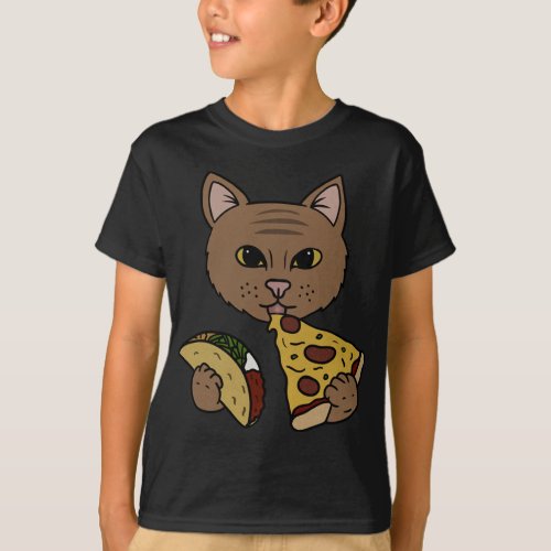 Cute Cat Eating Pizza and Tacos T_Shirt