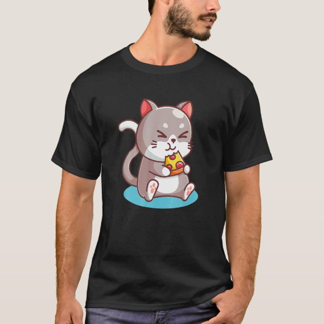 Cute Cat Eating Pizza  Foodie Ee Kids Women T-Shirt (Front)