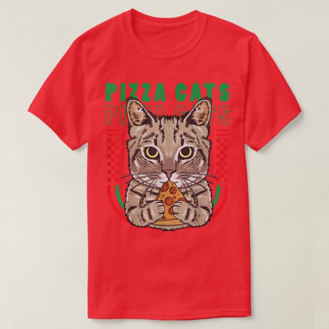 Cute Cat Eating Pizza  Funny Cat Pizza Lovers  T-Shirt (Design Front)