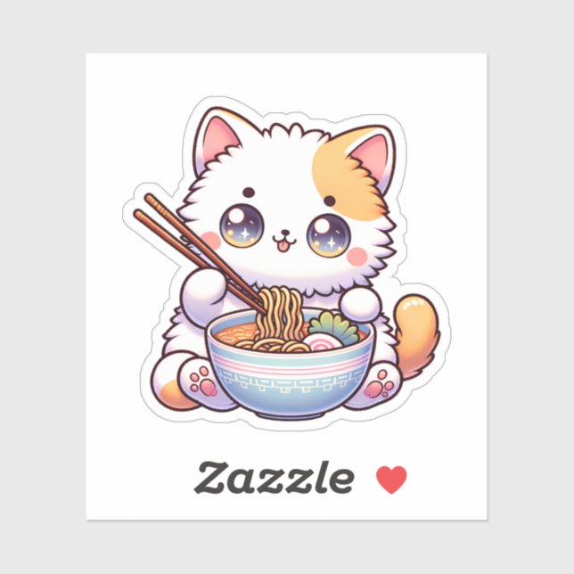 Cute Cat Eating Ramen Custom-Cut Vinyl Stickers (Sheet)