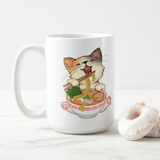 Cute Cat Eating Ramen Funny cartoon Anime kitty Coffee Mug