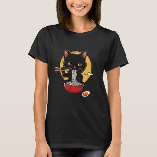 Cute Cat Eating Ramen Illustration T-Shirt