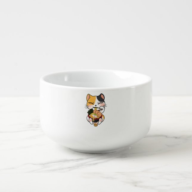 Cute Cat Eating Ramen Japanese Food Cat Lover Soup Mug (Front)