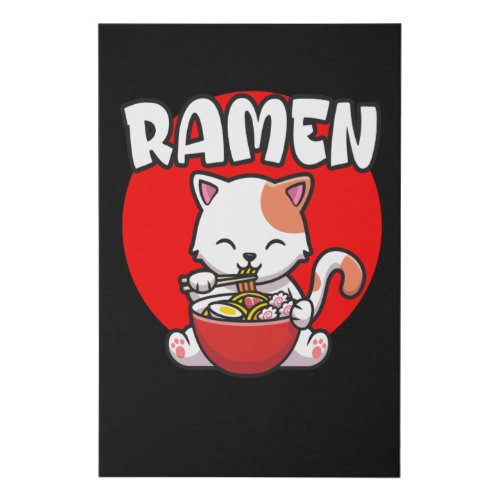 Cute Cat eating Ramen Noodles Faux Canvas Print