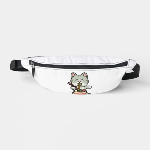 Cute cat eating soba noodles cartoon icon illustra fanny pack