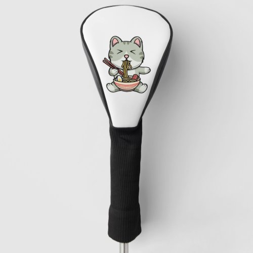 Cute cat eating soba noodles cartoon icon illustra golf head cover