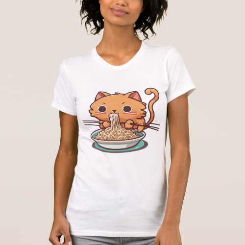 Cute Cat Eating Spaghetti Vincent Van Gogh Style M T_Shirt