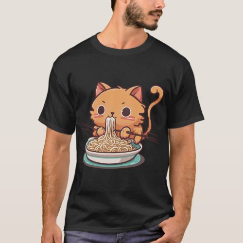 Cute Cat Eating Spaghetti Vincent Van Gogh Style M T_Shirt