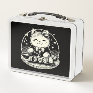 Cute Cat Eating Sushi Japanese Kawaii Metal Lunch Box