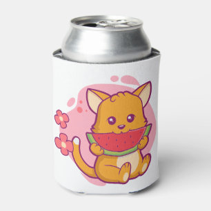 Cute Cat Eating Watermelon   Kawaii Can Cooler