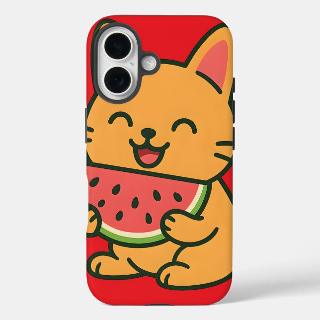 Cute Cat Eating Watermelon – Kawaii Funny iPhone C Case-Mate iPhone Case (Back)