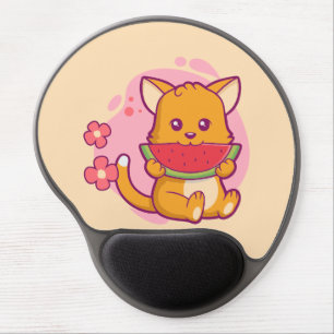 Cute Cat Eating Watermelon Kawaii Gel Mouse Pad