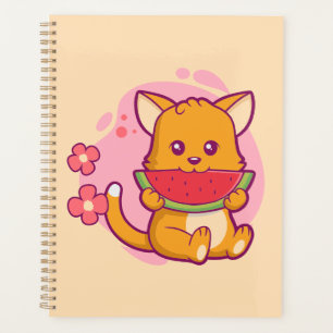Cute Cat Eating Watermelon Kawaii Planner