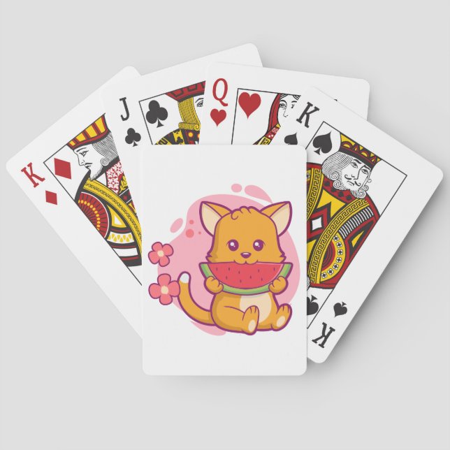Cute Cat Eating Watermelon | Kawaii Poker Cards (Back)