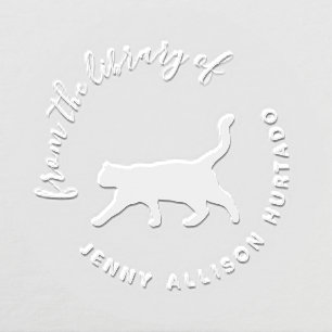 Cute Cat Elegant Script Custom Name Library Book Embosser