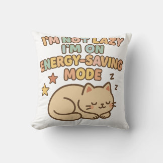 Cute Cat Energy Saver Tee Throw Pillow