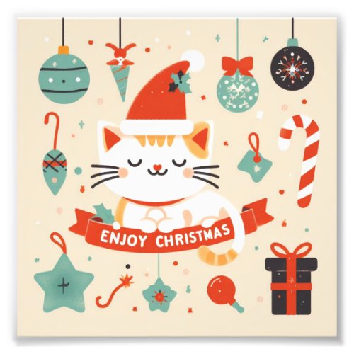 Cute Cat Enjoy Christmas season  Photo Print