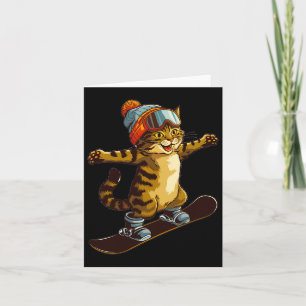 Cute Cat Enjoying Snowboarding Fun Card