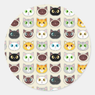 Cute Cat Expressions Pattern Classic Round Sticker