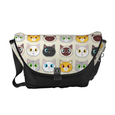Cute Cat Expressions Pattern Messenger Bag
