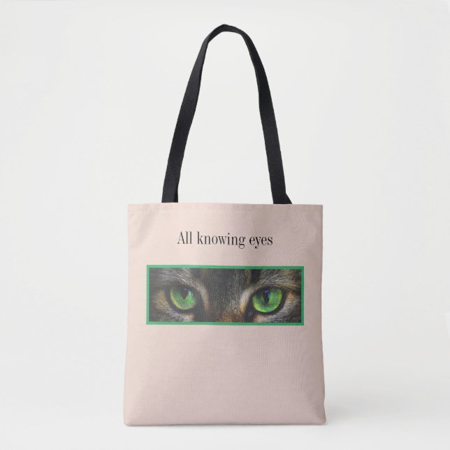 Cute cat eyes on beige tote bag (Front)