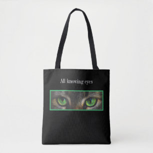 Cute cat eyes on black tote bag