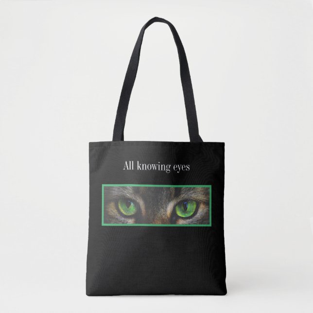 Cute cat eyes on black tote bag (Front)