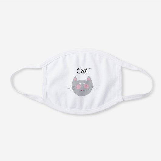 Cute cat face animal cartoon pattern white cotton face mask (Front)