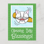 Cute Cat Face Baseball Opening Day Good Luck Postcard