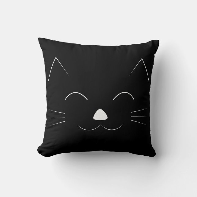 Cute Cat Face black Throw Pillow (Front)