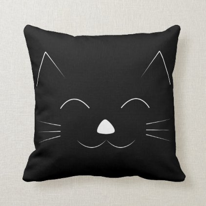 Cute Cat Face black Throw Pillow