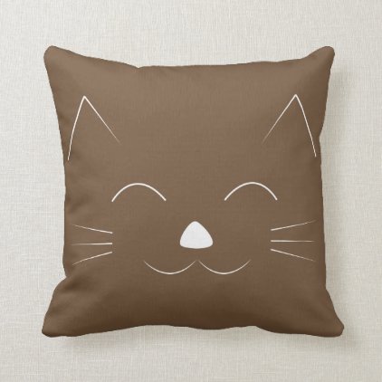 Cute Cat Face brown Throw Pillow