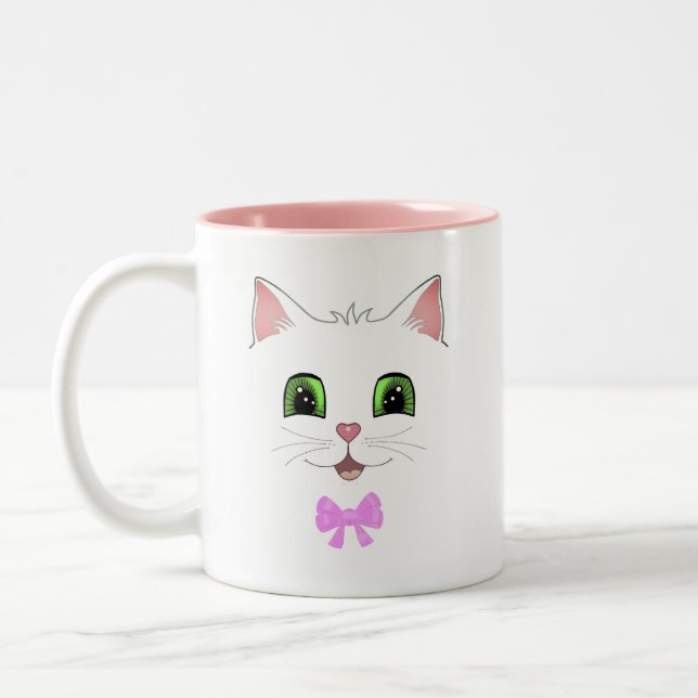 Cute cat face & calligraphy Two-Tone coffee Two-Tone Coffee Mug (Left)