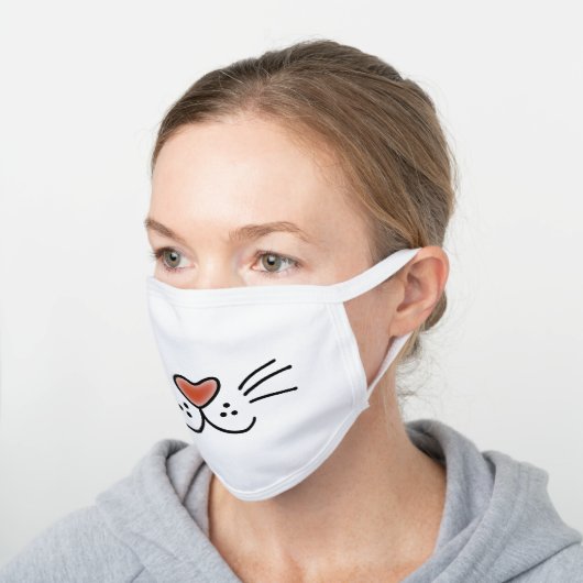 Cute Cat Face Cartoon White Cotton Face Mask (Angled)
