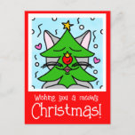 Cute Cat Face Christmas Tree Holiday Postcard